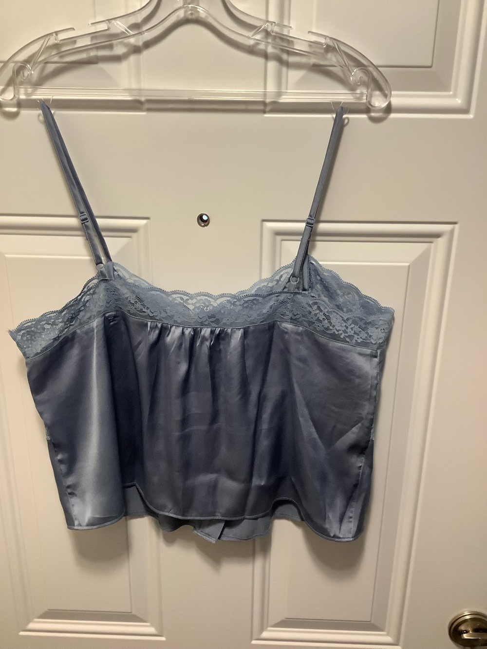 Dusty Blue Satin Lace Camisole with Buttons Pintuck Bodice Lg Romantic Feminine - Picture 7 of 8